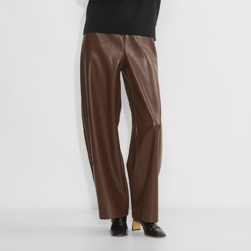 Brown Leather Pants - Brown Babaton Wide Leg Faux Leather Pants - Effie Pant